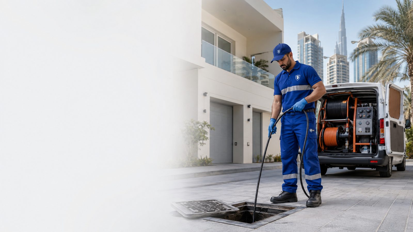 BMS technician inspecting a clean out drain access point in Dubai